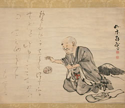 Ryokan temari no zu A painting of Ryokan bouncing the temari ball